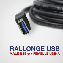 RALLONGE USB 2.0 A-A 20M M/F NOIR