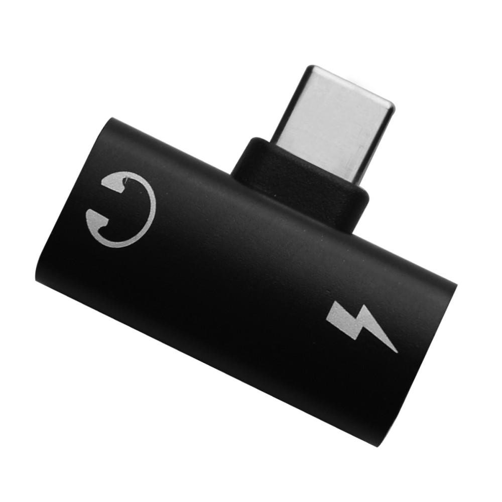 Oceanien Overskyet fleksibel ADAPTATEUR USB-C / JACK 3,5 / USB-C, M / F / F, METAL, NOIR