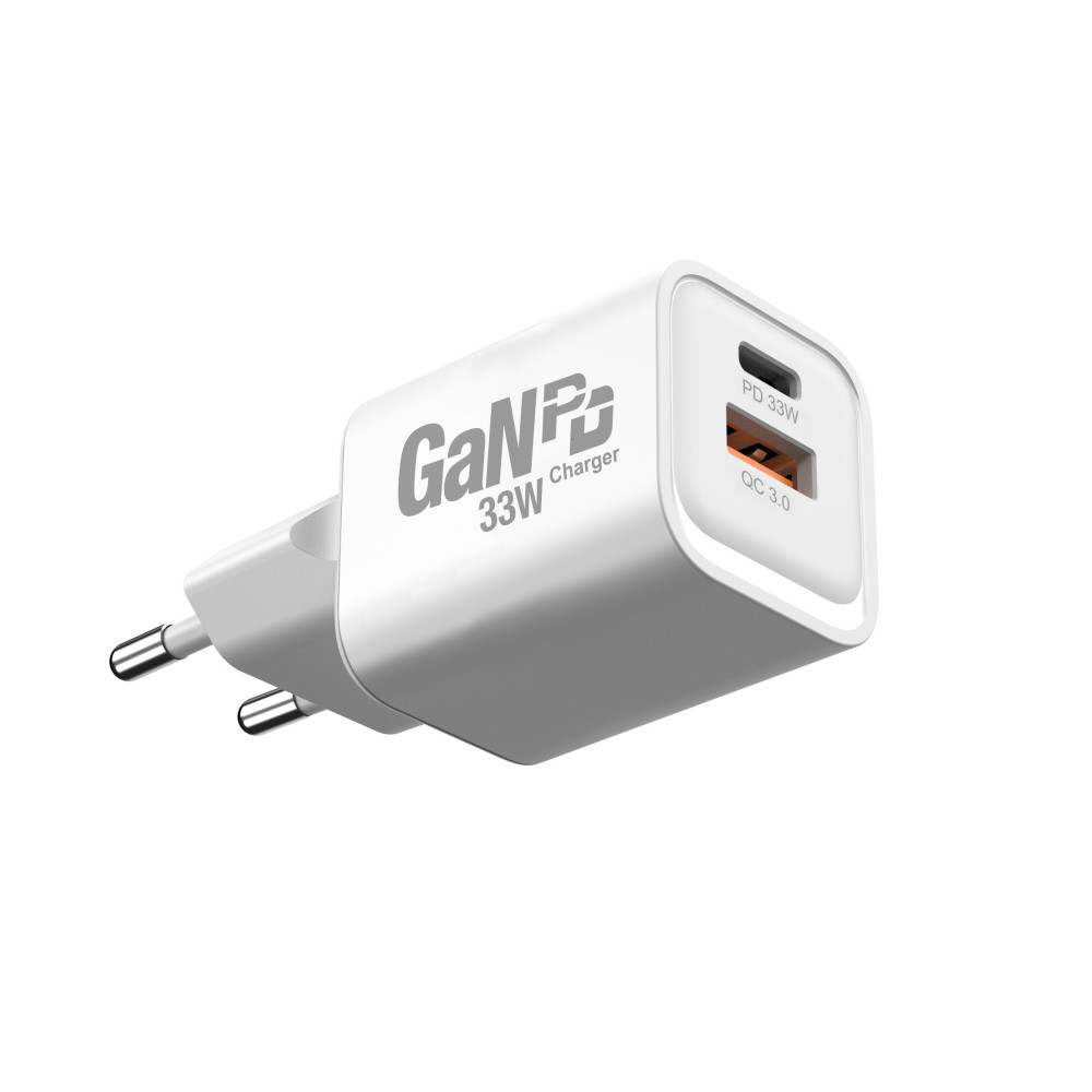 CHARGEUR SECTEUR, GAN, DUAL, 1 USB-C / 1 USB-A, PD 33W, BLANC