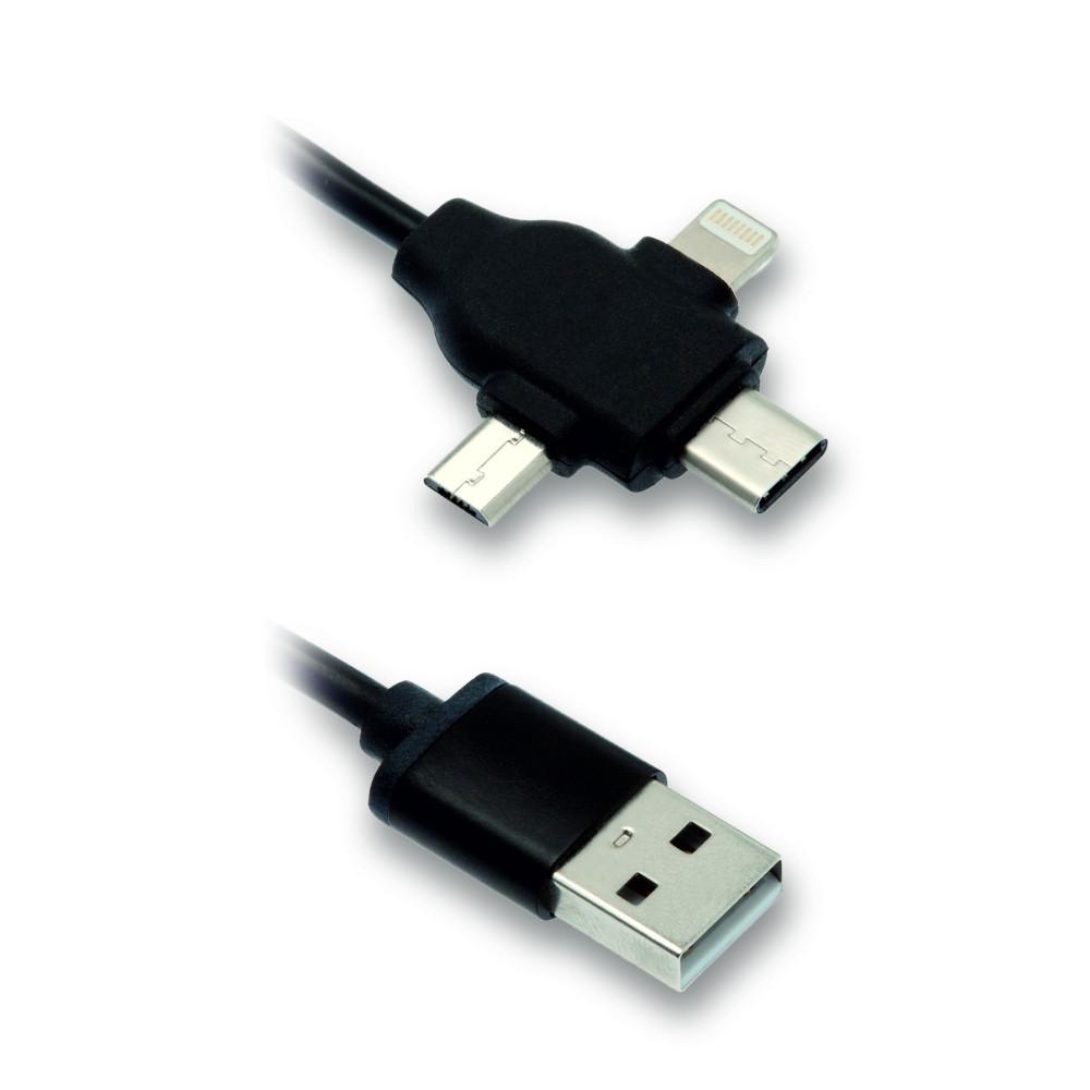 CABLE 3 EN 1 MICRO USB/TYPE-C/LIGHTNING PVC NOIR 1.5M