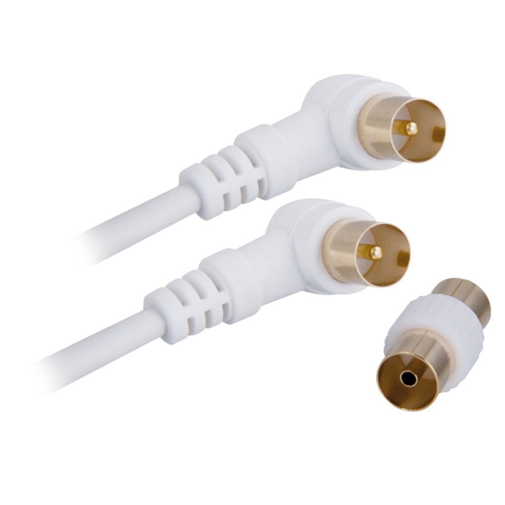 Câble TV coaxial et Ethernet mâle/mâle RJ45 - 2M- blanc