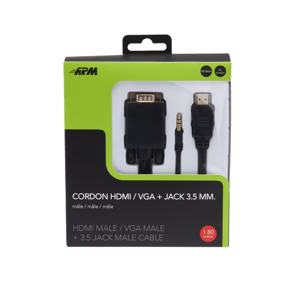 CÂBLE HDMI / VGA / JACK 3.5MM, M / M / M, NOIR, 1.8M