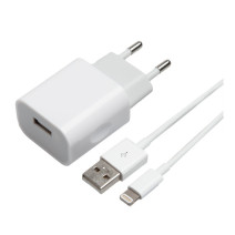 CHARGEUR SECTEUR 1 USB 2.4A BLANC + CABLE LIGHTNING MFI 2M BLANC