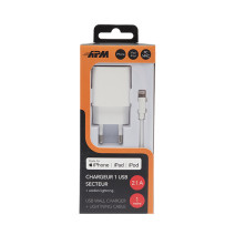 ISIUM 900031 - Chargeur Secteur 1 USB 2.4 A + Câble Lightning MFI -  Chargeur Rapide - Chargeurs pour Téléphones Portables et Tablettes - 2 m -  Entrée