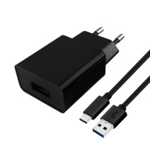 CHARGEUR 1 USB SECTEUR 2.4A NOIR + CORDON TYPE-C USB 3.0 EN 2M