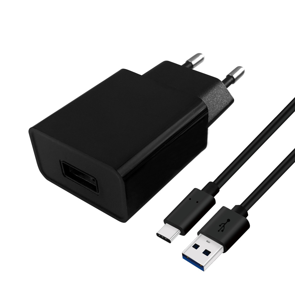 CHARGEUR 1 USB SECTEUR 2.4A NOIR + CORDON TYPE-C USB 3.0 EN 2M