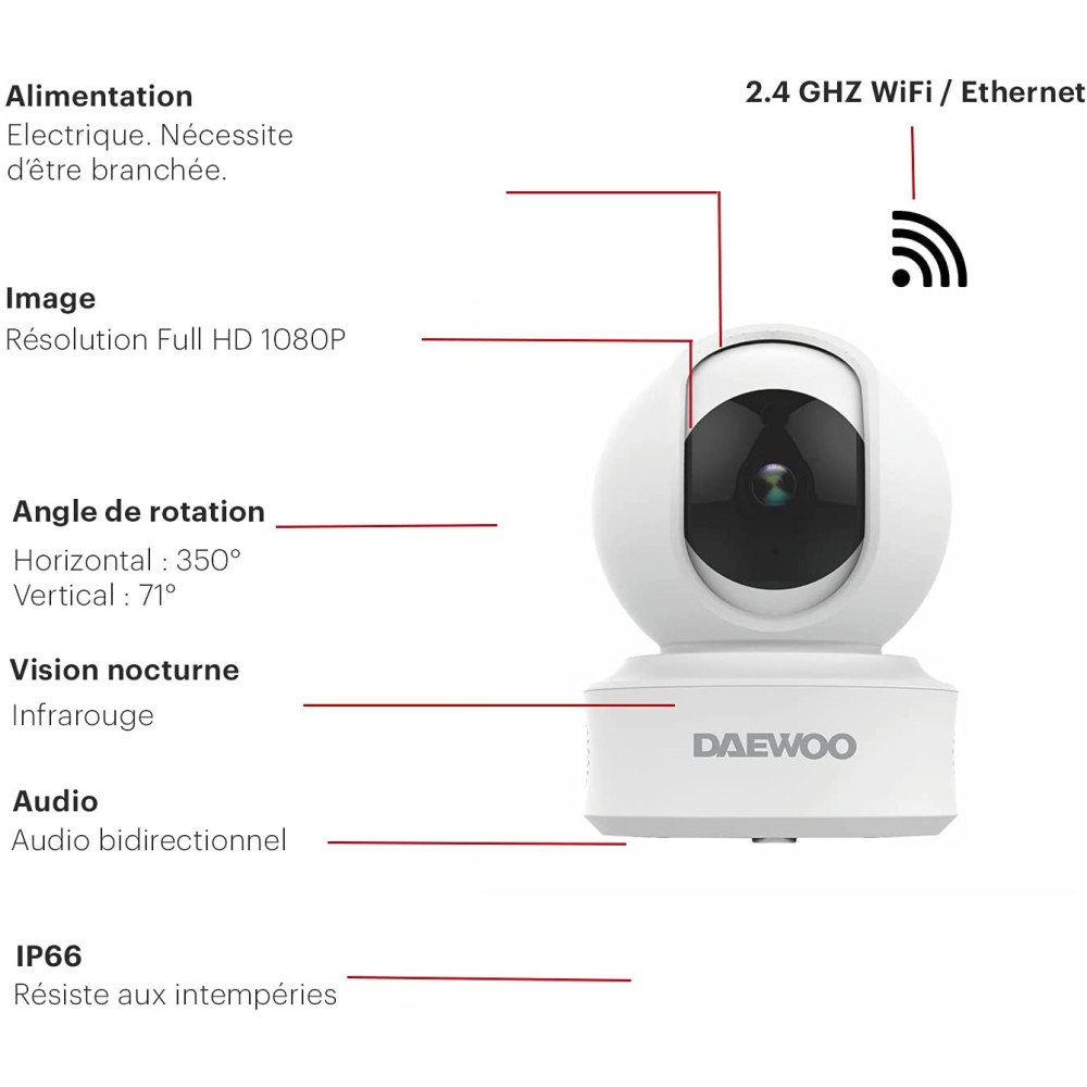 Daewoo Enregistreur NVR avec 4 Caméras et 1 disque dur 1To